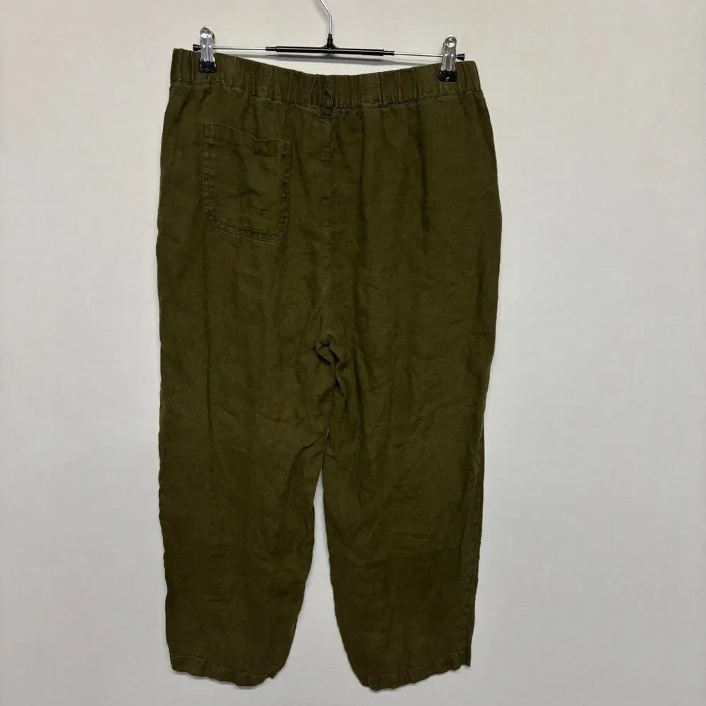 Quince Women 100% European Linen Pants Size Large Olive C134 -24